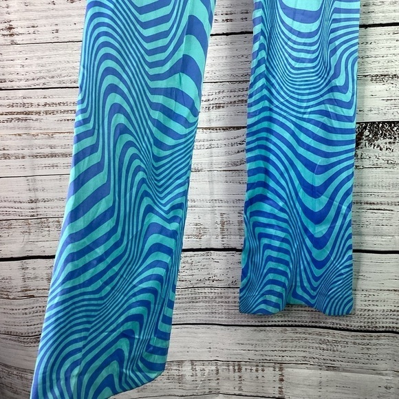 ZARA SIZE XS SPRING BLUE SATIN FLARE SUMMERPANTS 70’S INSPIRE SWIRL COSTUME NWOT - Picture 10 of 13